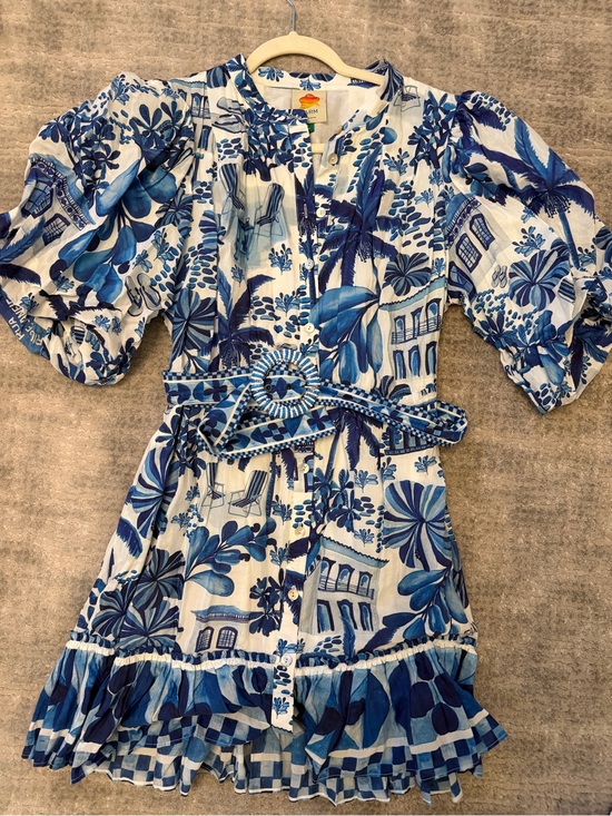 FARM Rio Dresses & Skirts - FARM Rio Blue and White Printed Mini Dress with Belt